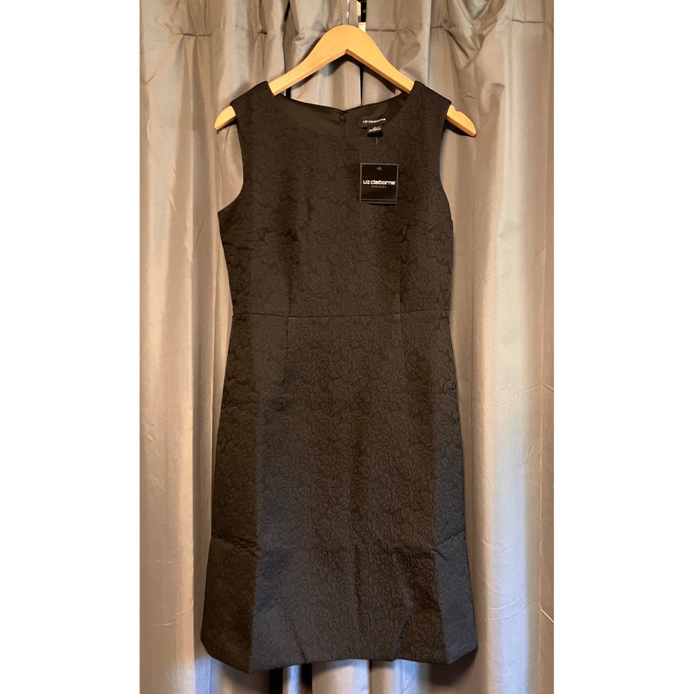 Liz Claiborne Sheath Dress Womens Size 4 Black Floral Jacquard Sleeveless New